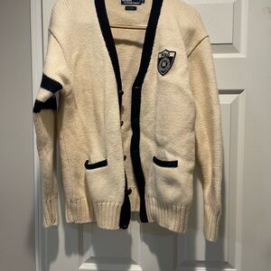 Ralph Lauren Men's Cardigan in Cream with Black Trim